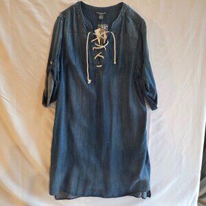 Chelsea & Theodore Tencel Denim Lace-Up Shirt Dress w/ Pockets NWT | Size XL